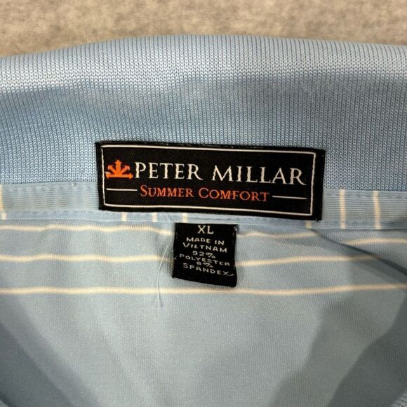 Peter Millar Summer Comfort Mens Polo Golf Shirt Size XL Light Blue Striped Top - Picture 4 of 7